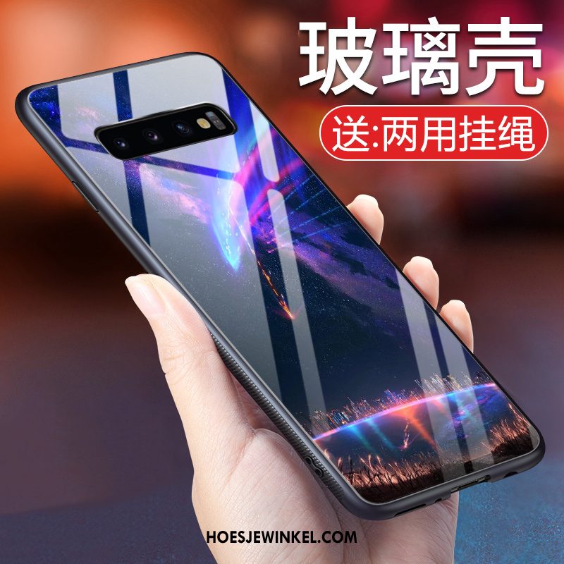 Samsung Galaxy S10 Hoesje Gehard Glas All Inclusive Siliconen, Samsung Galaxy S10 Hoesje Blauw Anti-fall