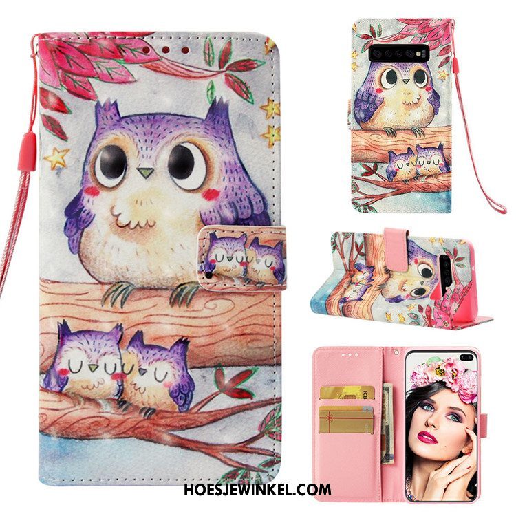 Samsung Galaxy S10+ Hoesje Hanger Scheppend Anti-fall, Samsung Galaxy S10+ Hoesje Roze Folio