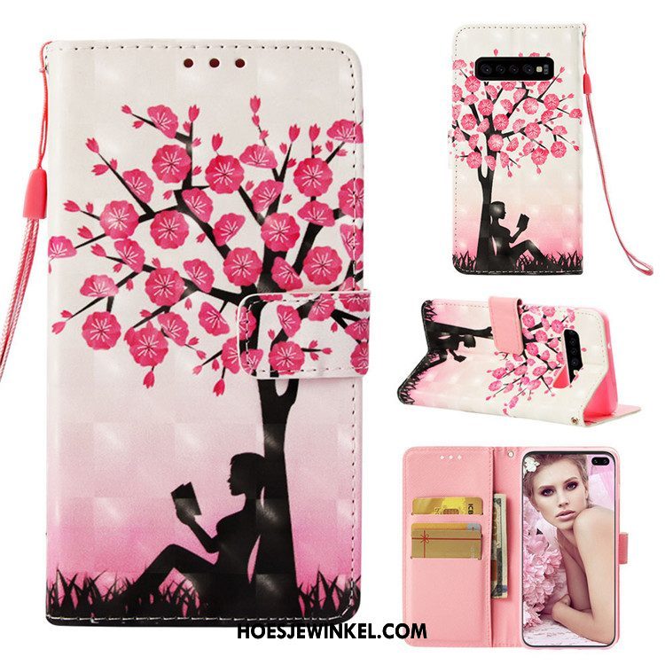 Samsung Galaxy S10+ Hoesje Hanger Scheppend Anti-fall, Samsung Galaxy S10+ Hoesje Roze Folio