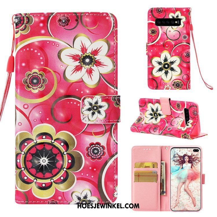 Samsung Galaxy S10+ Hoesje Hanger Scheppend Anti-fall, Samsung Galaxy S10+ Hoesje Roze Folio