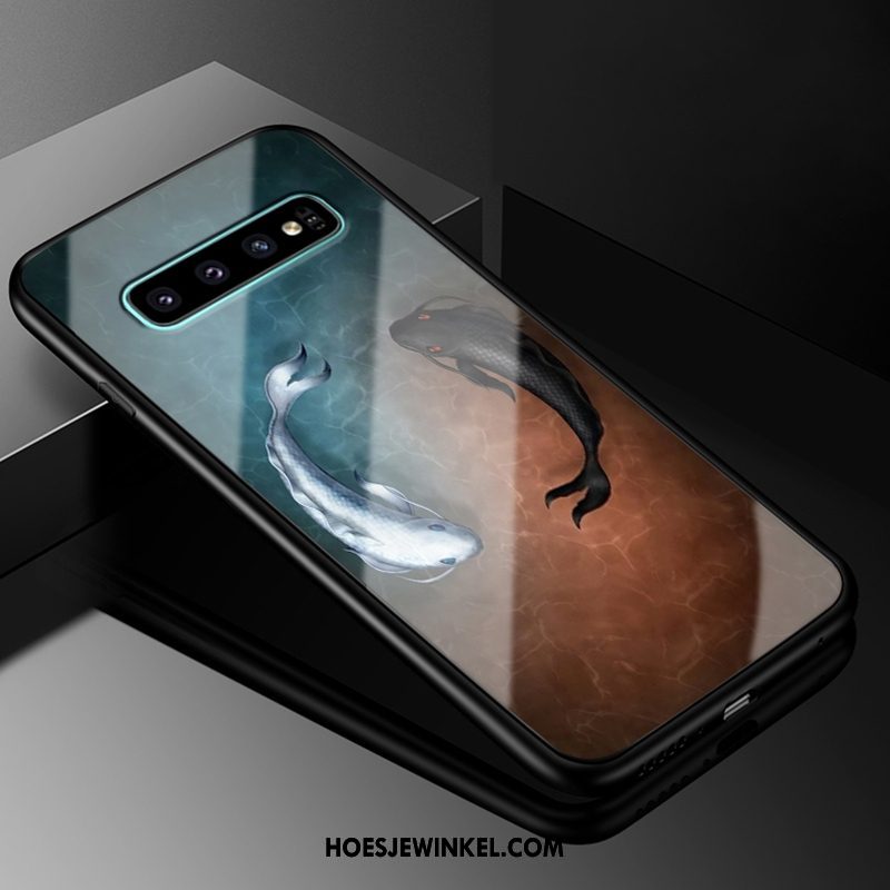 Samsung Galaxy S10+ Hoesje Hoes Blauw Glas, Samsung Galaxy S10+ Hoesje All Inclusive Mobiele Telefoon