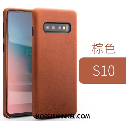 Samsung Galaxy S10 Hoesje Leren Etui Bedrijf Echt Leer, Samsung Galaxy S10 Hoesje Mobiele Telefoon Bescherming Braun