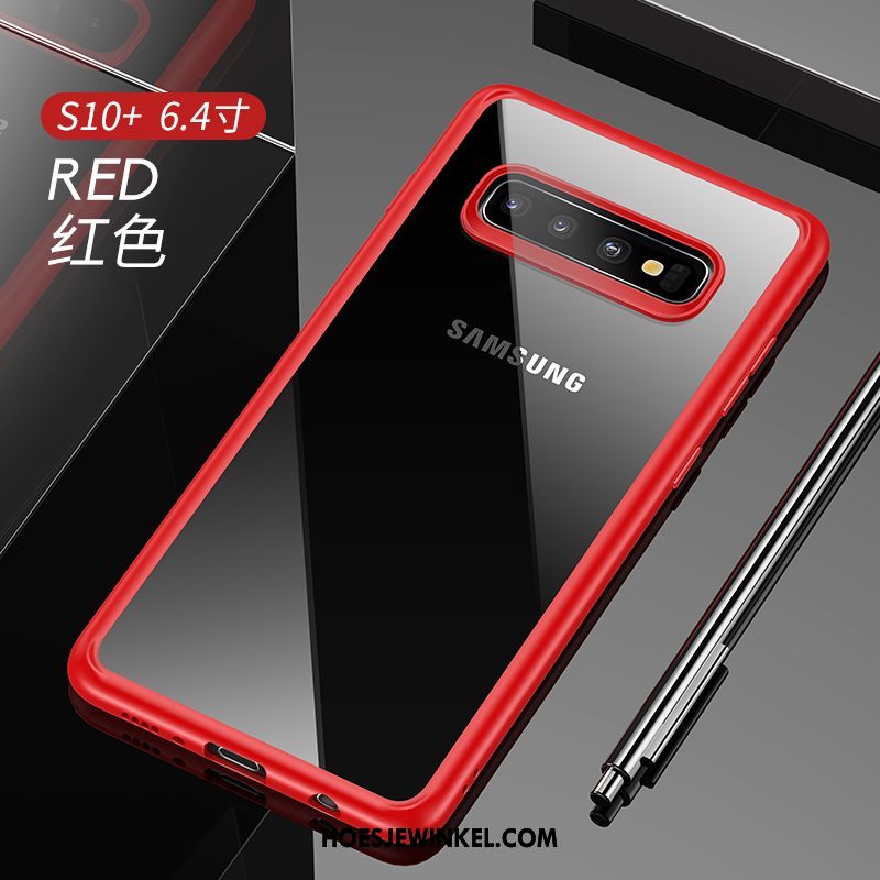 Samsung Galaxy S10+ Hoesje Rood Doorzichtig Anti-fall, Samsung Galaxy S10+ Hoesje Hoes Scheppend