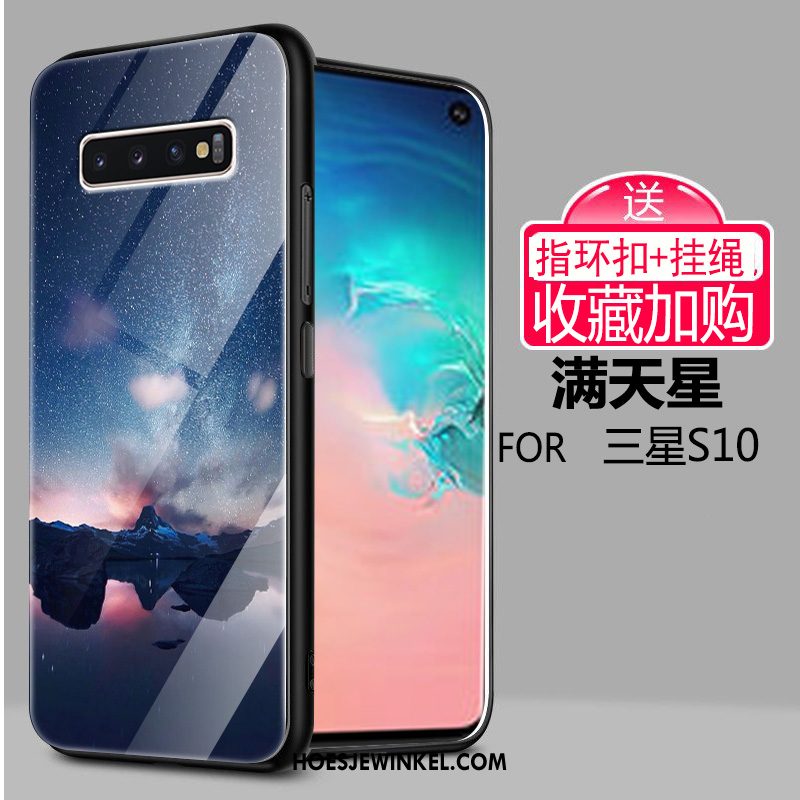 Samsung Galaxy S10 Hoesje Sterrenhemel Zwart Glas, Samsung Galaxy S10 Hoesje Licht Bescherming