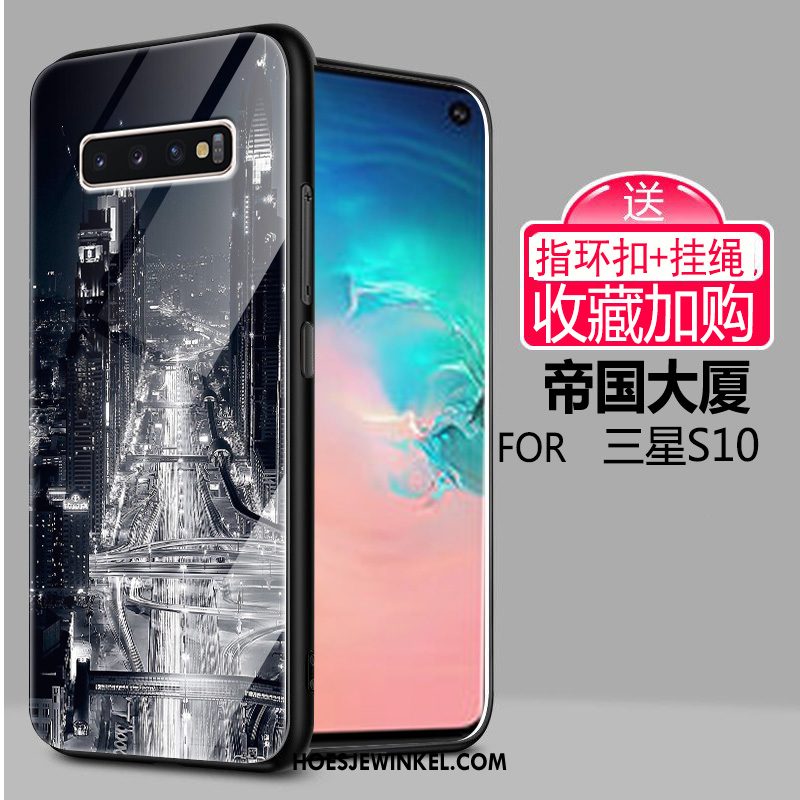 Samsung Galaxy S10 Hoesje Sterrenhemel Zwart Glas, Samsung Galaxy S10 Hoesje Licht Bescherming