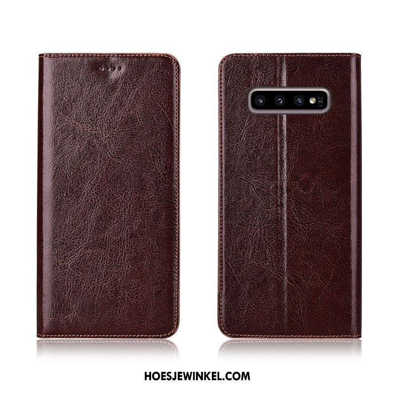 Samsung Galaxy S10+ Hoesje Zacht Leren Etui Echt Leer, Samsung Galaxy S10+ Hoesje All Inclusive Mobiele Telefoon Braun