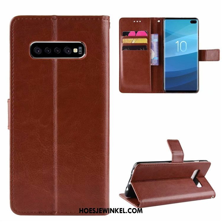 Samsung Galaxy S10+ Hoesje Zilver Leren Etui Hanger, Samsung Galaxy S10+ Hoesje Anti-fall Ster