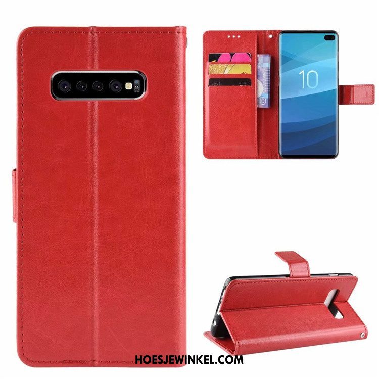 Samsung Galaxy S10+ Hoesje Zilver Leren Etui Hanger, Samsung Galaxy S10+ Hoesje Anti-fall Ster