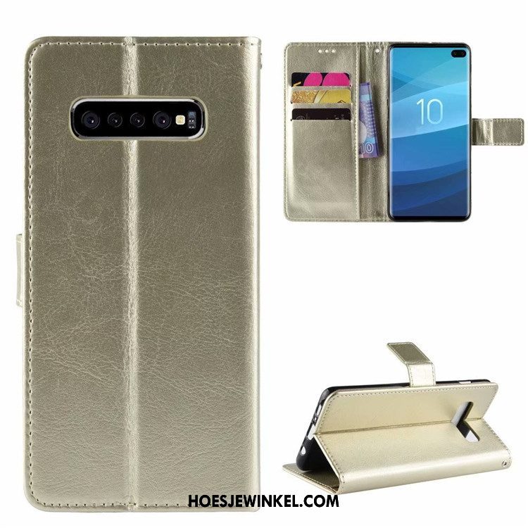 Samsung Galaxy S10+ Hoesje Zilver Leren Etui Hanger, Samsung Galaxy S10+ Hoesje Anti-fall Ster