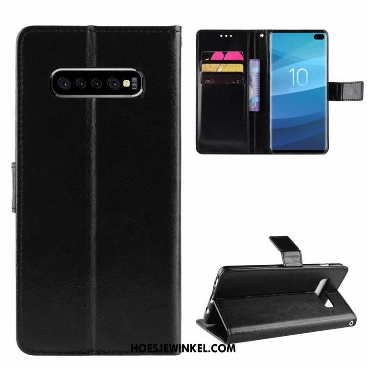 Samsung Galaxy S10+ Hoesje Zilver Leren Etui Hanger, Samsung Galaxy S10+ Hoesje Anti-fall Ster