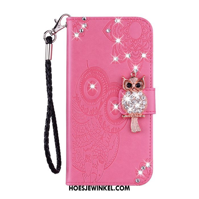 Samsung Galaxy S10e Hoesje Goud Folio Kat, Samsung Galaxy S10e Hoesje Leren Etui Met Strass