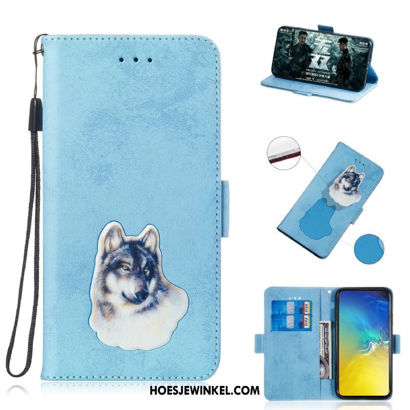 Samsung Galaxy S10e Hoesje Kaart Leren Etui Mobiele Telefoon, Samsung Galaxy S10e Hoesje Spotprent Blauw