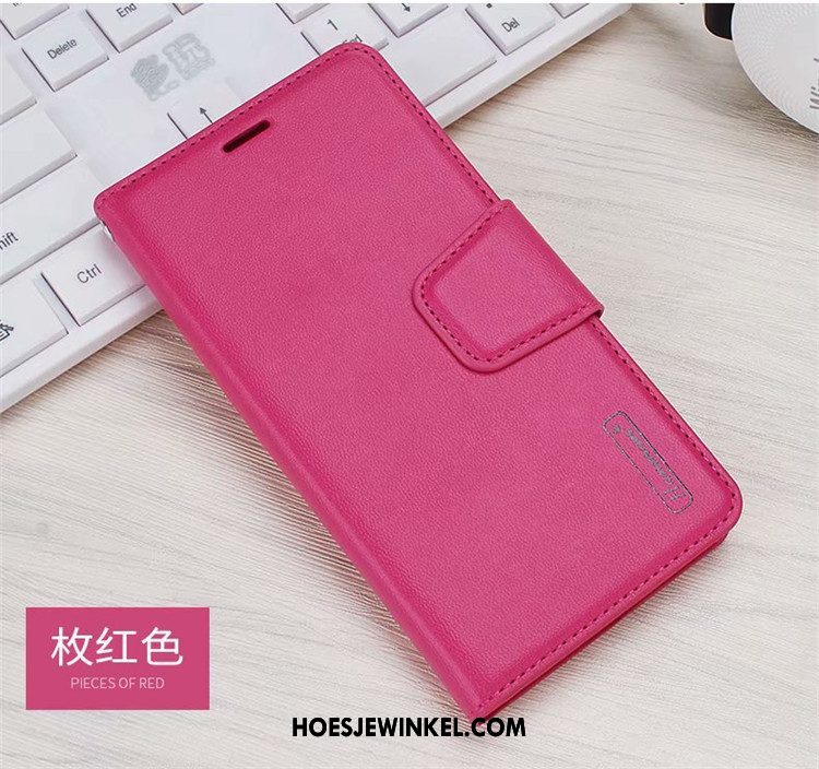 Samsung Galaxy S10e Hoesje Leren Etui Rood Ster, Samsung Galaxy S10e Hoesje Folio Kaart