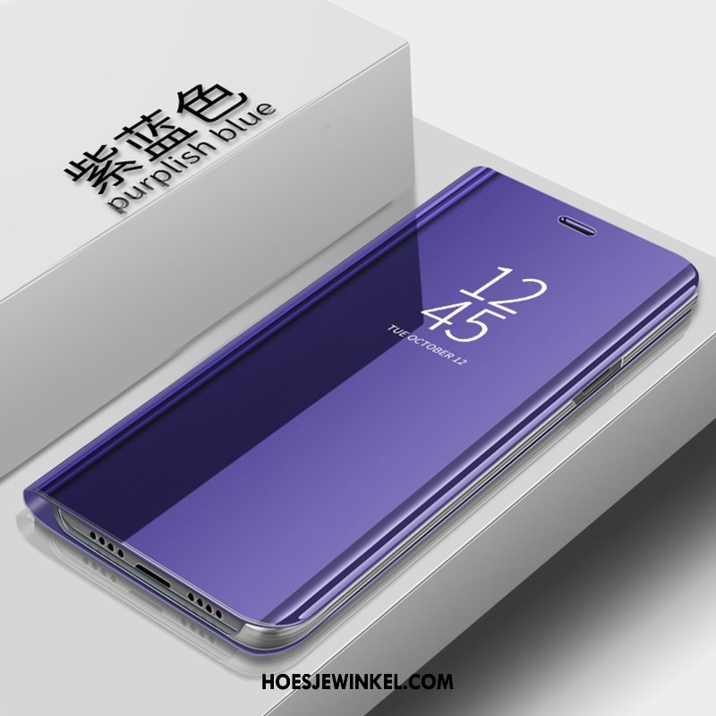 Samsung Galaxy S10e Hoesje Nieuw Leren Etui Purper, Samsung Galaxy S10e Hoesje Folio Doorzichtig