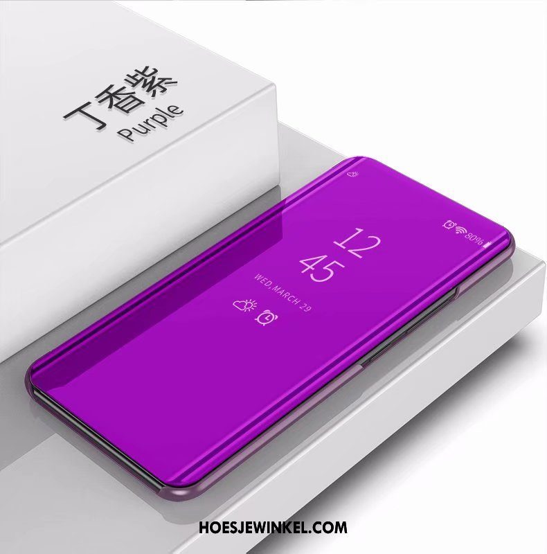 Samsung Galaxy S10e Hoesje Nieuw Leren Etui Purper, Samsung Galaxy S10e Hoesje Folio Doorzichtig