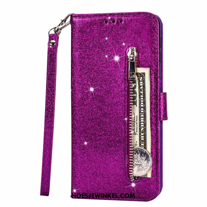 Samsung Galaxy S20 Hoesje Rits Leren Etui Purper, Samsung Galaxy S20 Hoesje Folio Kaart