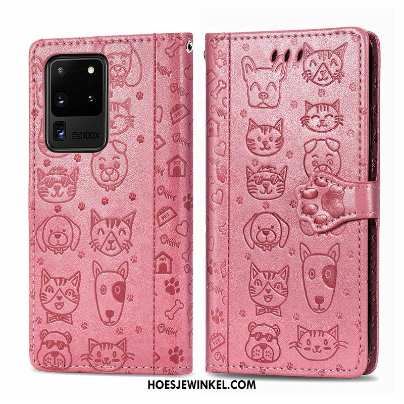 Samsung Galaxy S20 Ultra Hoesje Leren Etui Hond Folio, Samsung Galaxy S20 Ultra Hoesje Mooie Reliëf