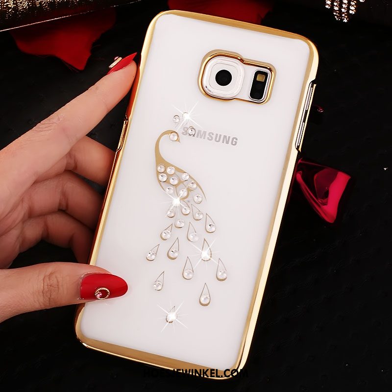 Samsung Galaxy S6 Edge Hoesje Doorzichtig Goud Hoes, Samsung Galaxy S6 Edge Hoesje Met Strass Bescherming