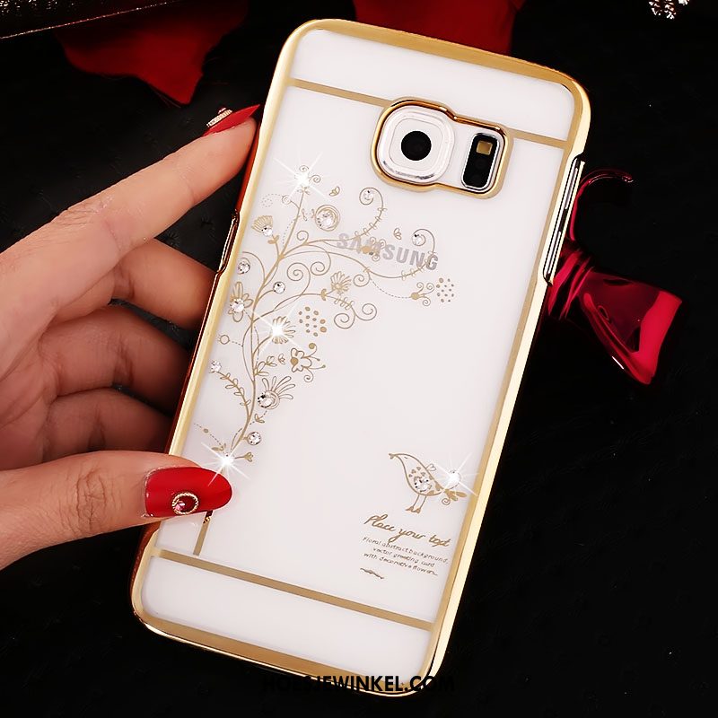 Samsung Galaxy S6 Edge Hoesje Doorzichtig Goud Hoes, Samsung Galaxy S6 Edge Hoesje Met Strass Bescherming