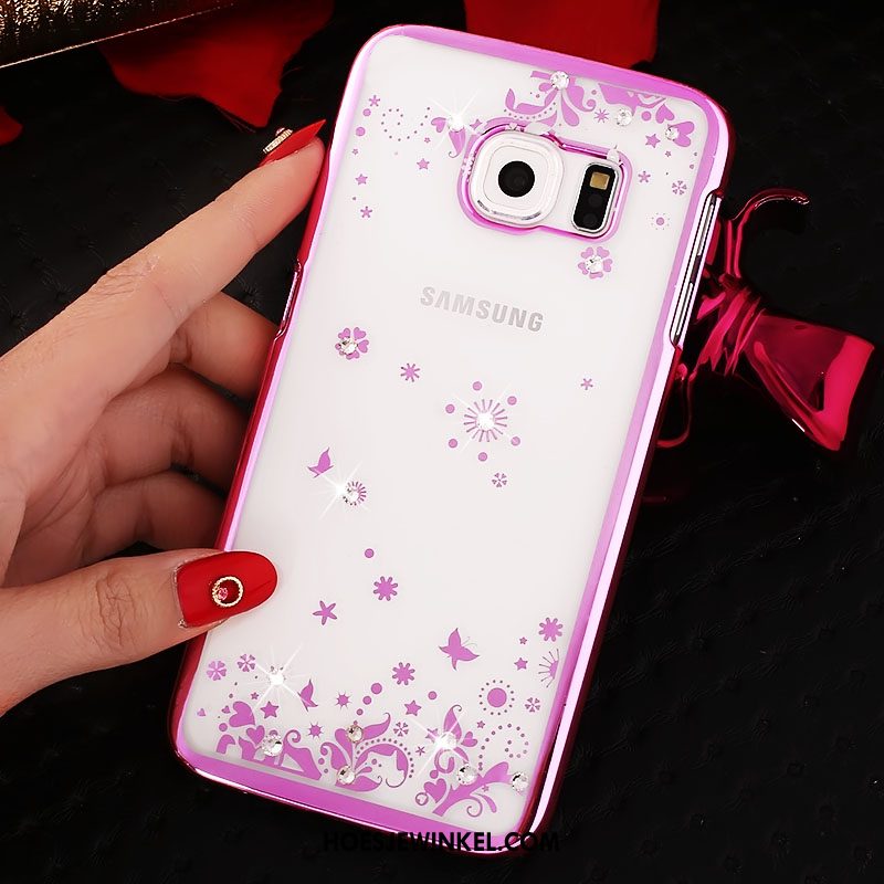 Samsung Galaxy S6 Edge Hoesje Doorzichtig Goud Hoes, Samsung Galaxy S6 Edge Hoesje Met Strass Bescherming