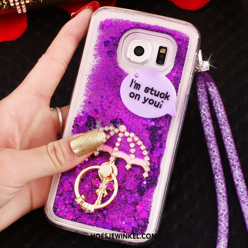 Samsung Galaxy S6 Edge Hoesje Drijfzand Met Strass Hoes, Samsung Galaxy S6 Edge Hoesje Hanger Purper