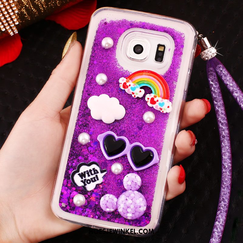 Samsung Galaxy S6 Edge Hoesje Drijfzand Met Strass Hoes, Samsung Galaxy S6 Edge Hoesje Hanger Purper