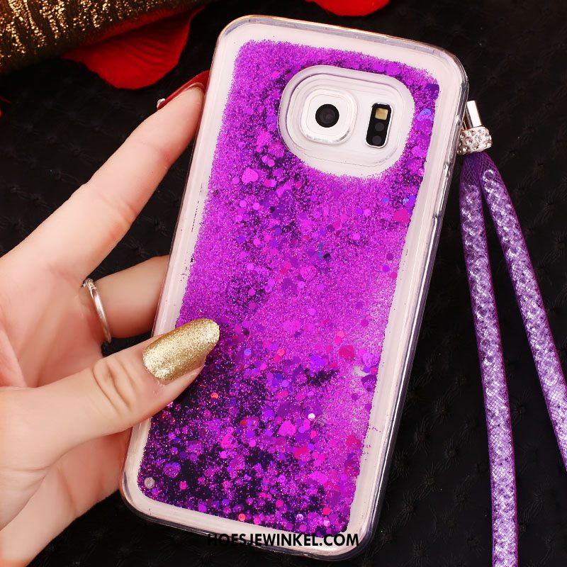 Samsung Galaxy S6 Edge Hoesje Drijfzand Met Strass Hoes, Samsung Galaxy S6 Edge Hoesje Hanger Purper