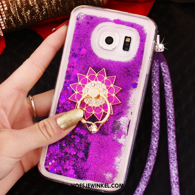 Samsung Galaxy S6 Edge Hoesje Drijfzand Met Strass Hoes, Samsung Galaxy S6 Edge Hoesje Hanger Purper