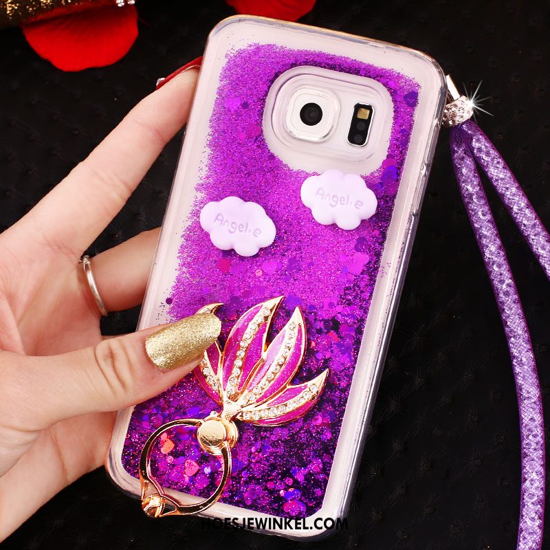 Samsung Galaxy S6 Edge Hoesje Drijfzand Met Strass Hoes, Samsung Galaxy S6 Edge Hoesje Hanger Purper