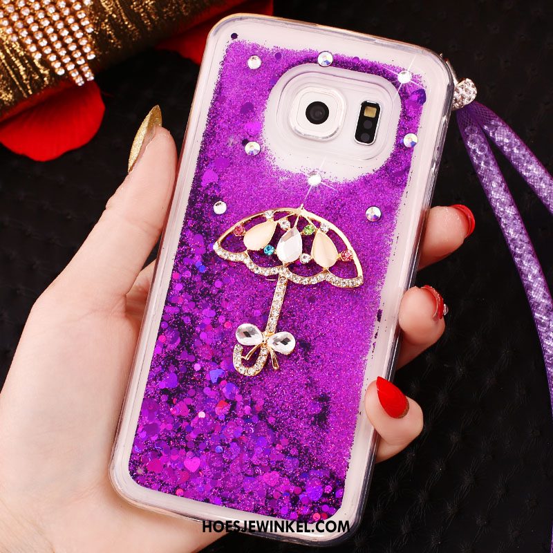 Samsung Galaxy S6 Edge Hoesje Drijfzand Met Strass Hoes, Samsung Galaxy S6 Edge Hoesje Hanger Purper