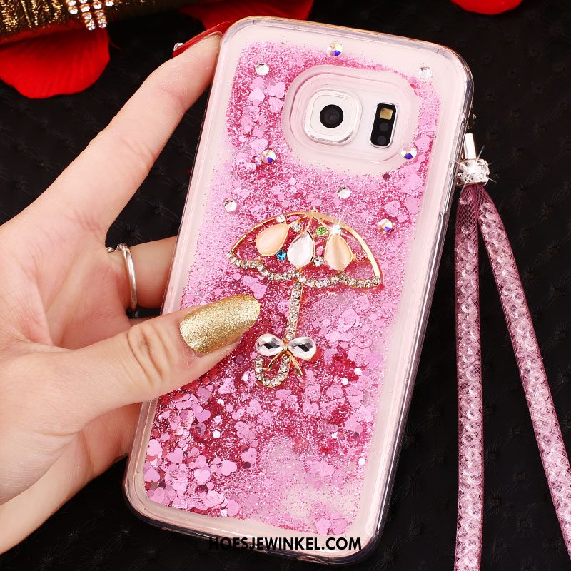 Samsung Galaxy S6 Edge Hoesje Drijfzand Met Strass Hoes, Samsung Galaxy S6 Edge Hoesje Hanger Purper