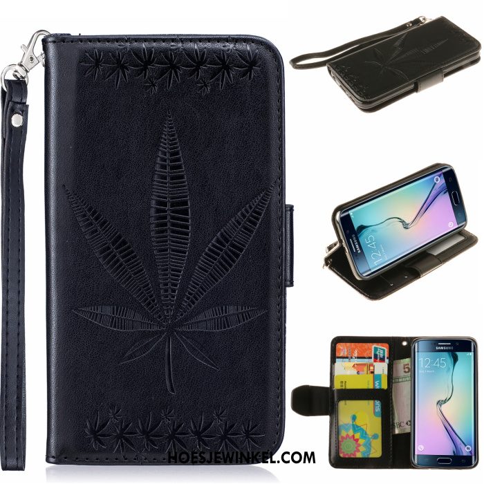 Samsung Galaxy S6 Edge Hoesje Goud Leren Etui Bescherming, Samsung Galaxy S6 Edge Hoesje Ster Folio