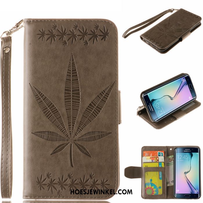 Samsung Galaxy S6 Edge Hoesje Goud Leren Etui Bescherming, Samsung Galaxy S6 Edge Hoesje Ster Folio