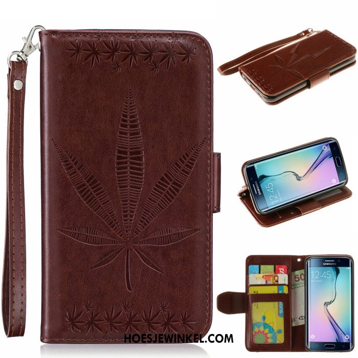 Samsung Galaxy S6 Edge Hoesje Goud Leren Etui Bescherming, Samsung Galaxy S6 Edge Hoesje Ster Folio