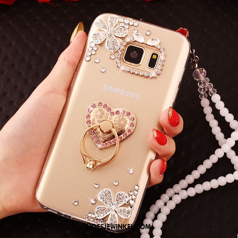 Samsung Galaxy S6 Edge Hoesje Met Strass Goud Ster, Samsung Galaxy S6 Edge Hoesje Mobiele Telefoon Hoes