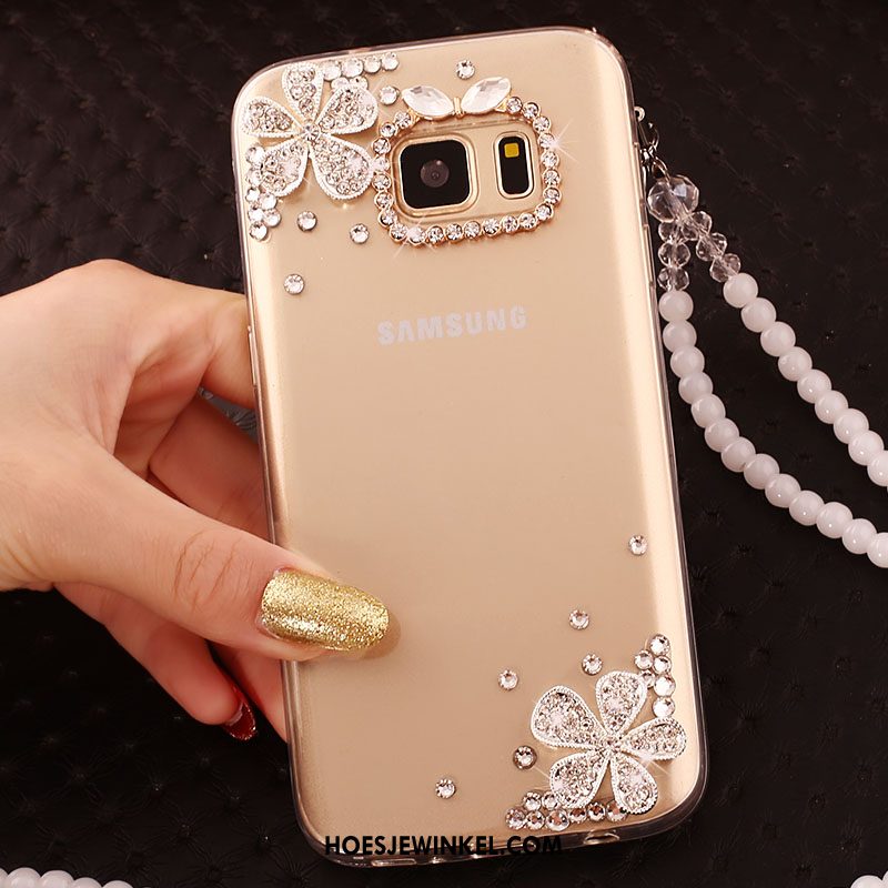 Samsung Galaxy S6 Edge Hoesje Met Strass Goud Ster, Samsung Galaxy S6 Edge Hoesje Mobiele Telefoon Hoes