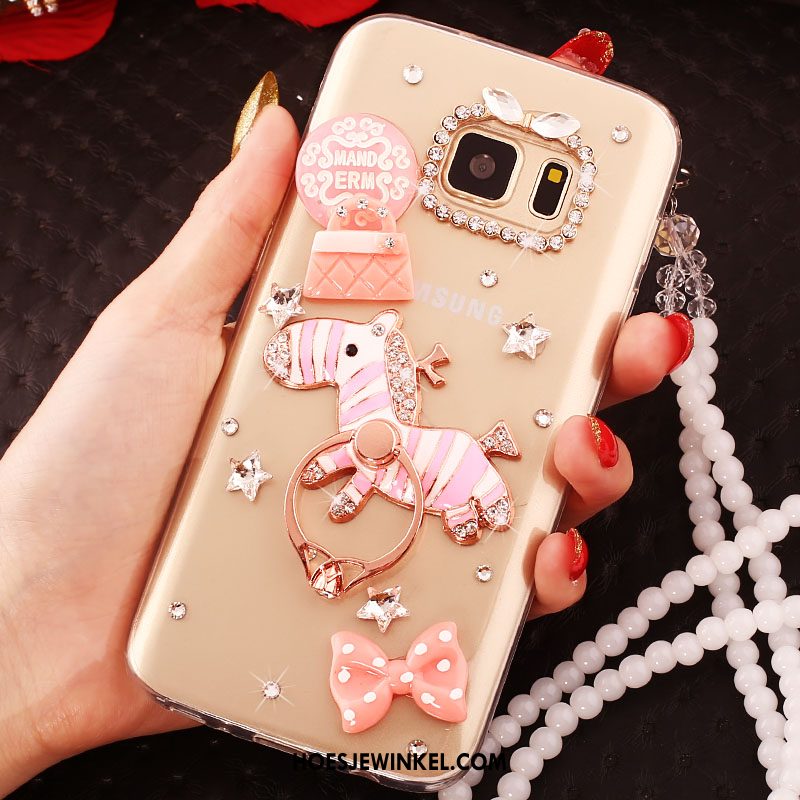 Samsung Galaxy S6 Edge Hoesje Met Strass Goud Ster, Samsung Galaxy S6 Edge Hoesje Mobiele Telefoon Hoes