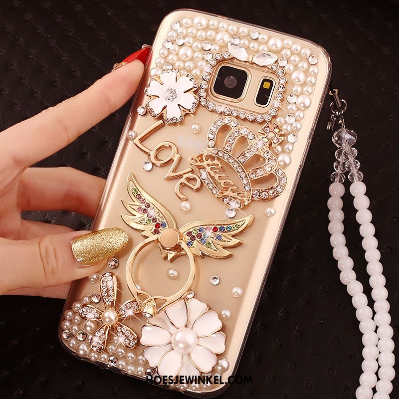 Samsung Galaxy S6 Edge Hoesje Met Strass Goud Ster, Samsung Galaxy S6 Edge Hoesje Mobiele Telefoon Hoes