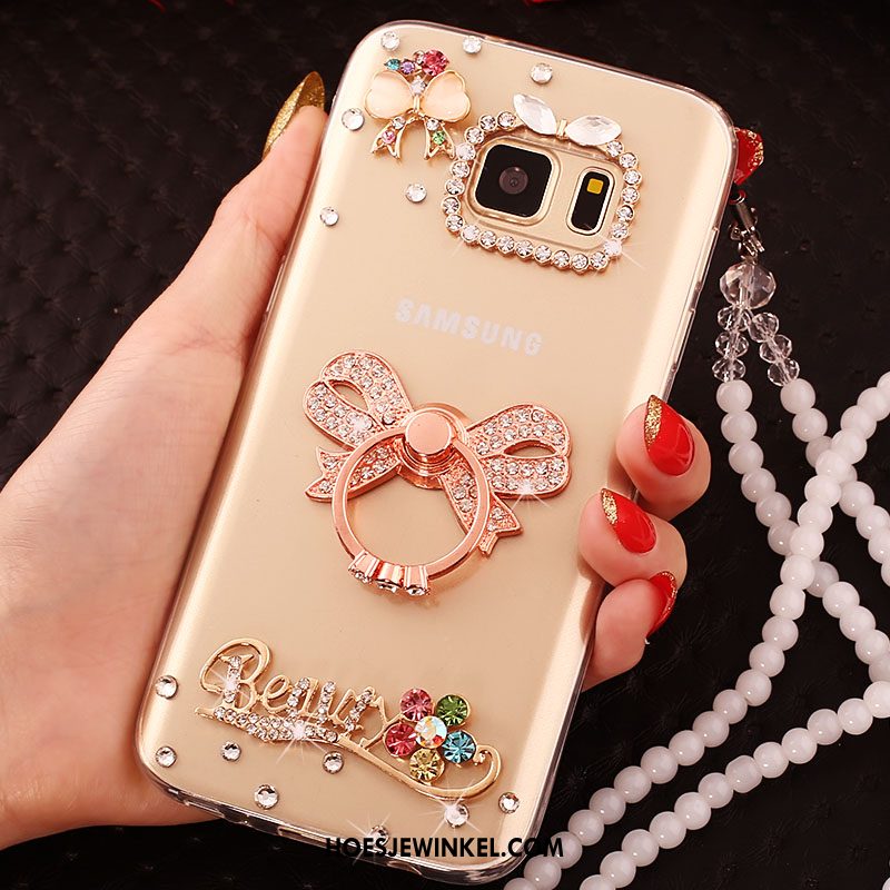 Samsung Galaxy S6 Edge Hoesje Met Strass Goud Ster, Samsung Galaxy S6 Edge Hoesje Mobiele Telefoon Hoes