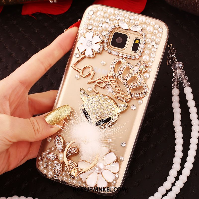 Samsung Galaxy S6 Edge Hoesje Met Strass Goud Ster, Samsung Galaxy S6 Edge Hoesje Mobiele Telefoon Hoes