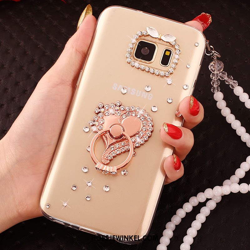 Samsung Galaxy S6 Edge Hoesje Met Strass Goud Ster, Samsung Galaxy S6 Edge Hoesje Mobiele Telefoon Hoes