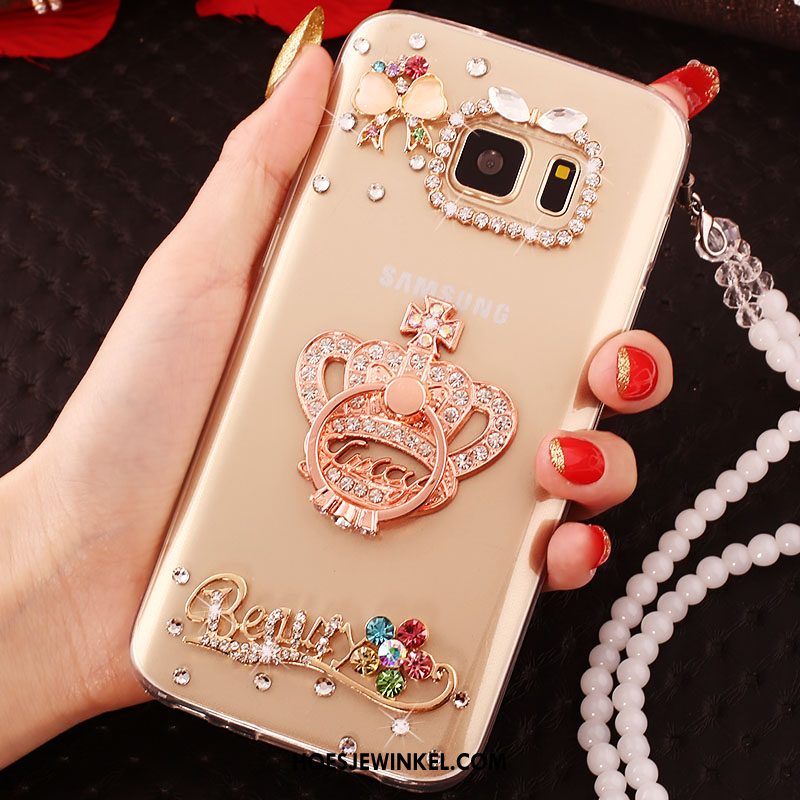 Samsung Galaxy S6 Edge Hoesje Met Strass Goud Ster, Samsung Galaxy S6 Edge Hoesje Mobiele Telefoon Hoes