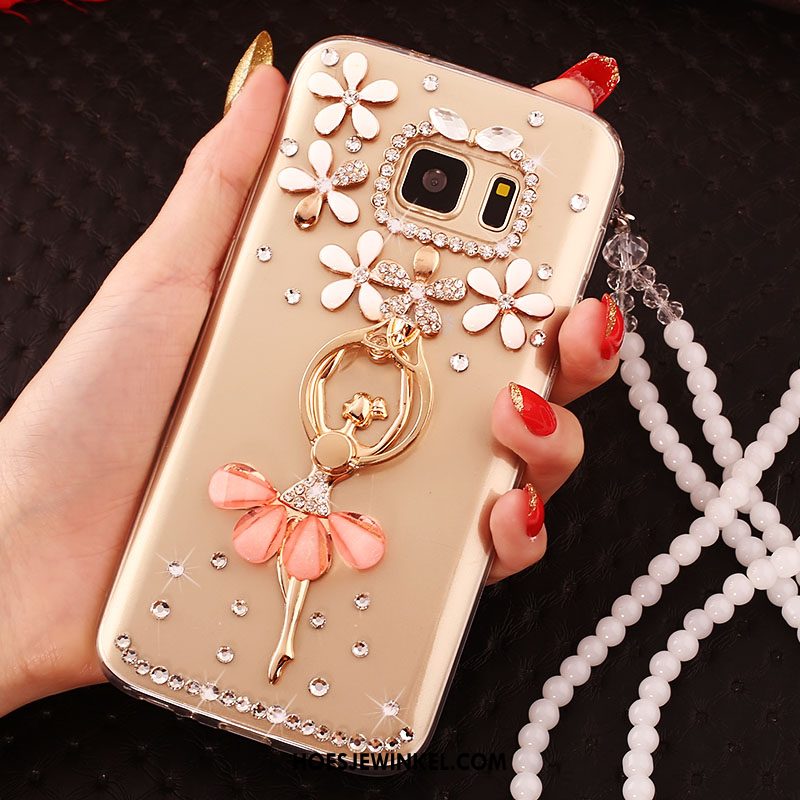 Samsung Galaxy S6 Edge Hoesje Met Strass Goud Ster, Samsung Galaxy S6 Edge Hoesje Mobiele Telefoon Hoes