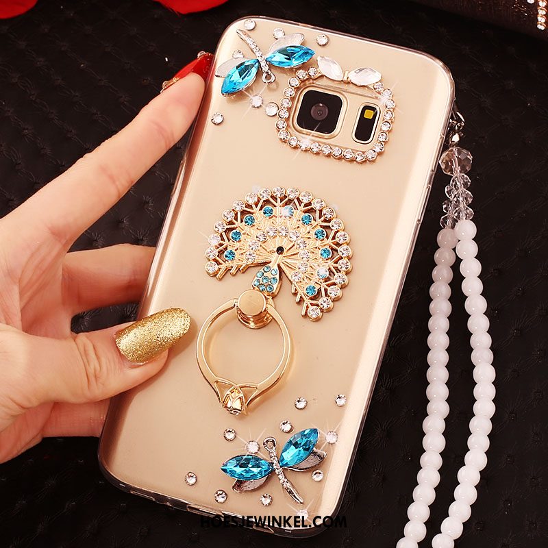 Samsung Galaxy S6 Edge Hoesje Met Strass Goud Ster, Samsung Galaxy S6 Edge Hoesje Mobiele Telefoon Hoes