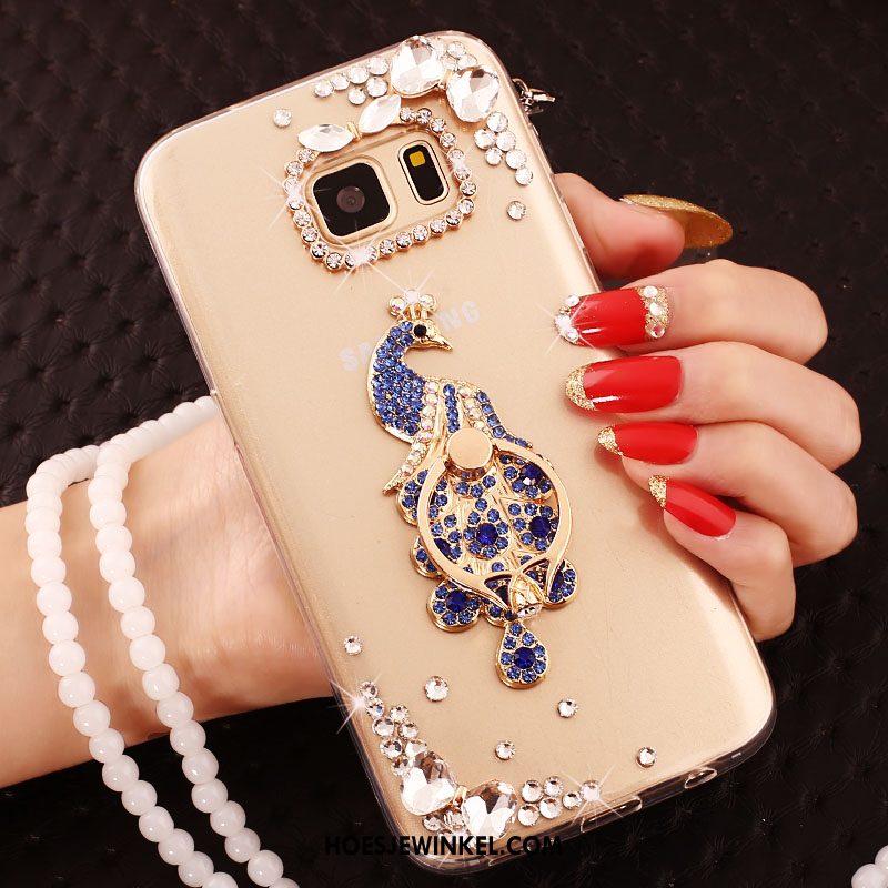 Samsung Galaxy S6 Edge Hoesje Met Strass Goud Ster, Samsung Galaxy S6 Edge Hoesje Mobiele Telefoon Hoes