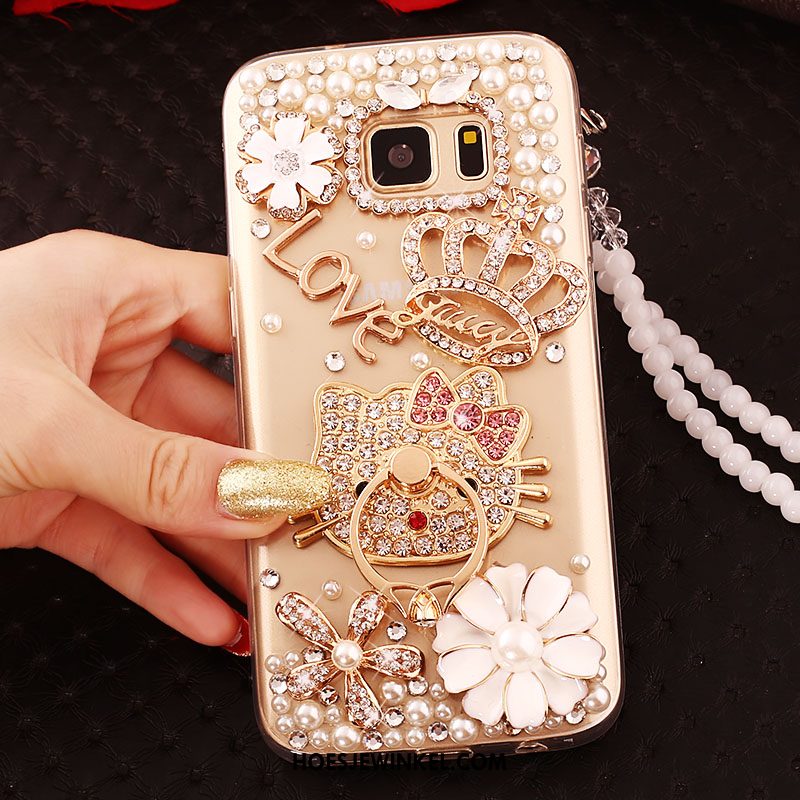 Samsung Galaxy S6 Edge Hoesje Met Strass Goud Ster, Samsung Galaxy S6 Edge Hoesje Mobiele Telefoon Hoes