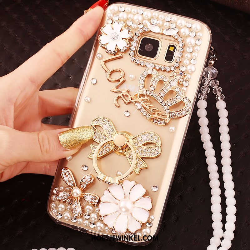 Samsung Galaxy S6 Edge Hoesje Met Strass Goud Ster, Samsung Galaxy S6 Edge Hoesje Mobiele Telefoon Hoes