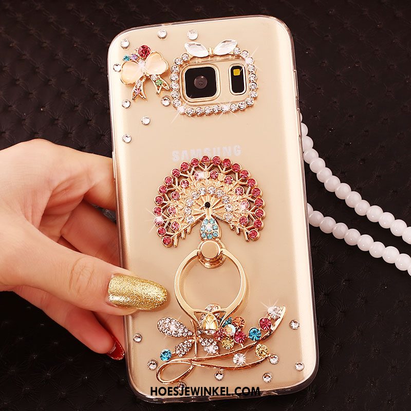 Samsung Galaxy S6 Edge Hoesje Met Strass Goud Ster, Samsung Galaxy S6 Edge Hoesje Mobiele Telefoon Hoes