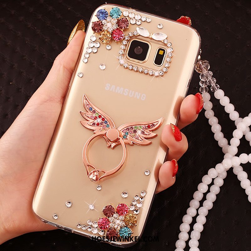 Samsung Galaxy S6 Edge Hoesje Met Strass Goud Ster, Samsung Galaxy S6 Edge Hoesje Mobiele Telefoon Hoes