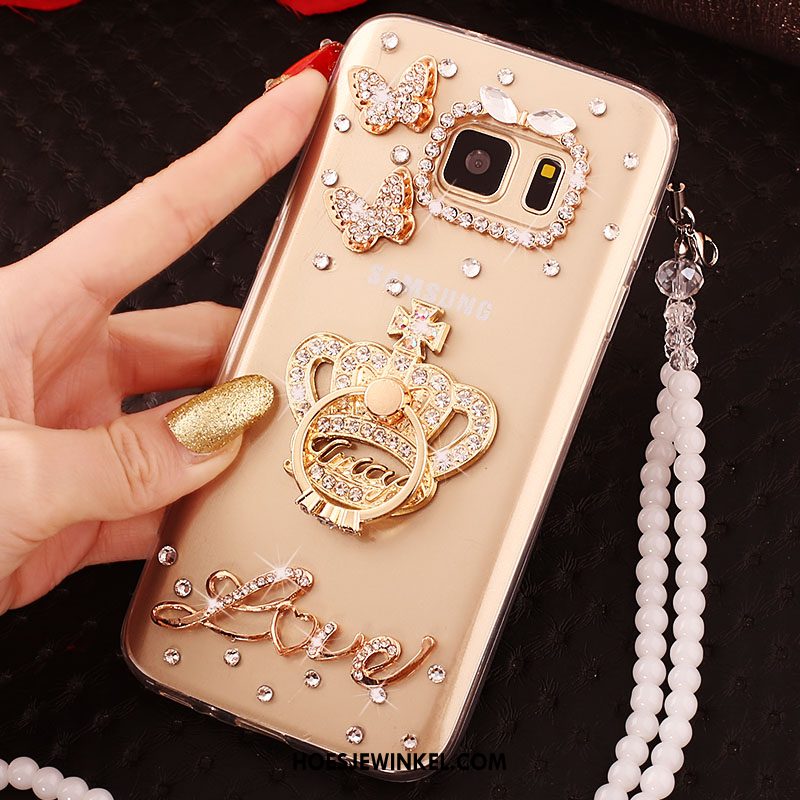 Samsung Galaxy S6 Edge Hoesje Met Strass Goud Ster, Samsung Galaxy S6 Edge Hoesje Mobiele Telefoon Hoes